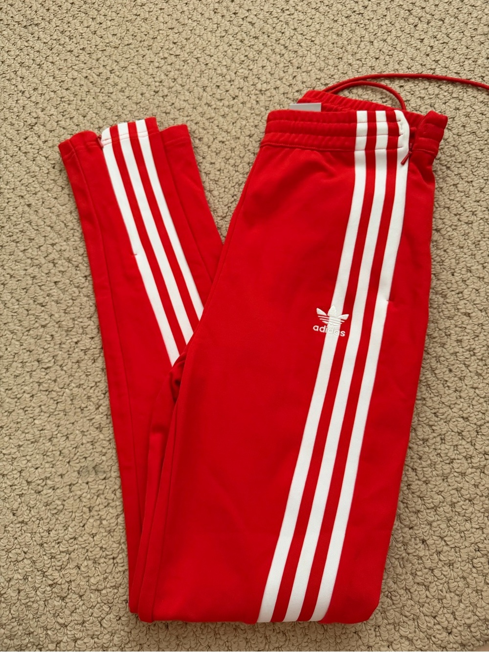 adidas Red Track Pants with White Three-Stripes